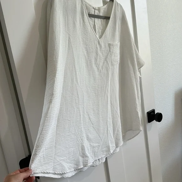 Jodifl Women's M Flutter Sleeve Pocket Tee Shirt White Crepe Texture Oversized - Picture 5 of 11